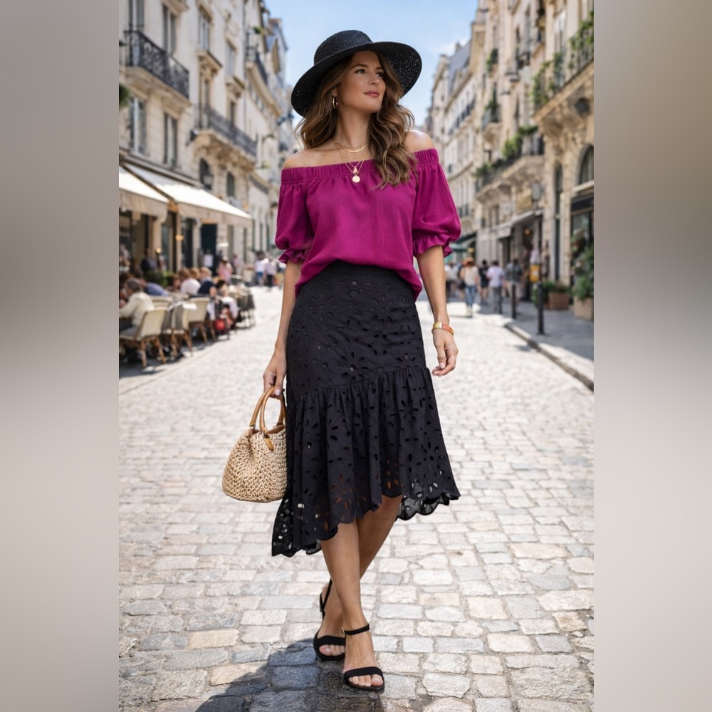 ANN TAYLOR Floral Eyelet Flounce Skirt